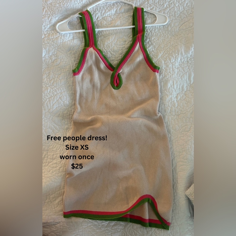 Free People Cream Mini Dress with Pink and Green Trim